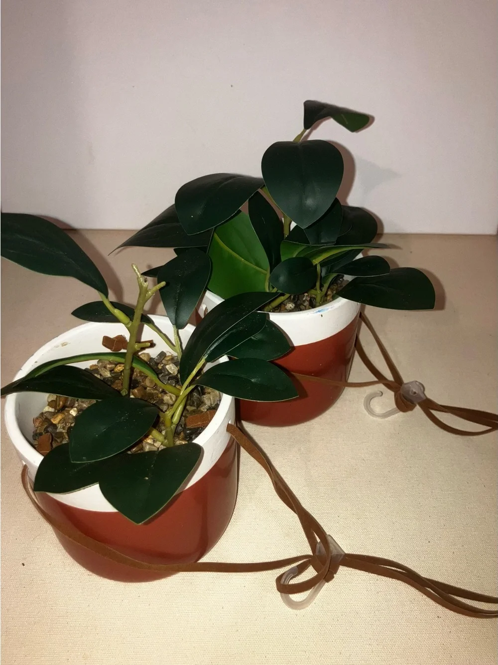Set of 2 Terracotta & White Hanging Planter Pair - Modern Home Accents